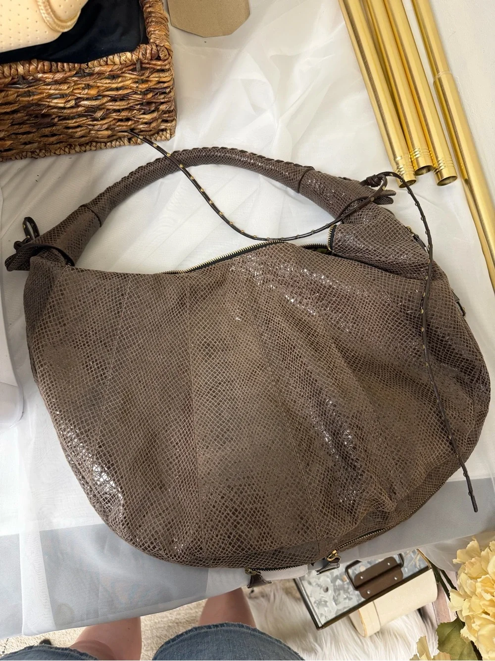 Dr Yannay Brown Snake Print Decorative Bag